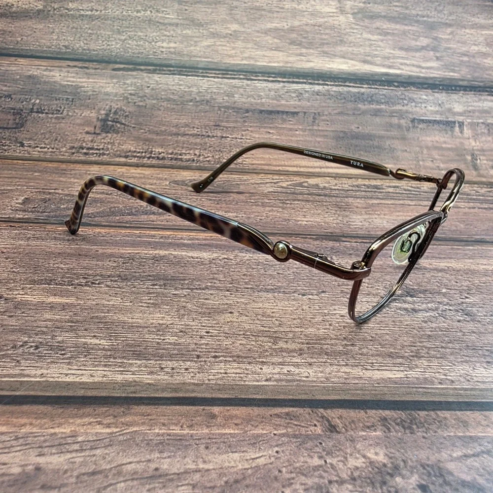 Tura R538 DBR Dark Brown Cat Eye Eyeglasses 52-15-135 Pearl Accent Frames